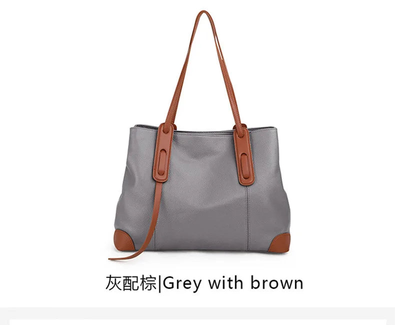 Genuine Leather Tote Bag Luxury Designer Women's Shoulder Bag Large Capacity Women Bags High Quality Soft Cowhide Female Handbag