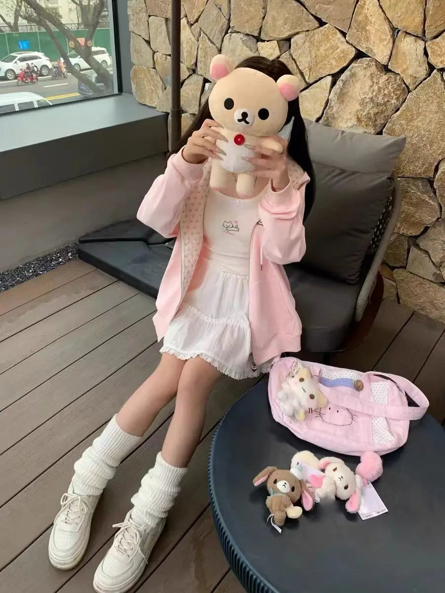 Women's Cat & Floral Print Zip-Up Hoodie
