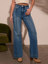 Women's Dark Blue High Waist Wide Leg Stretch Jeans