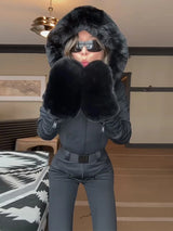 Women’s Faux Fur Hooded Ski Jumpsuit | Waterproof Winter Romper