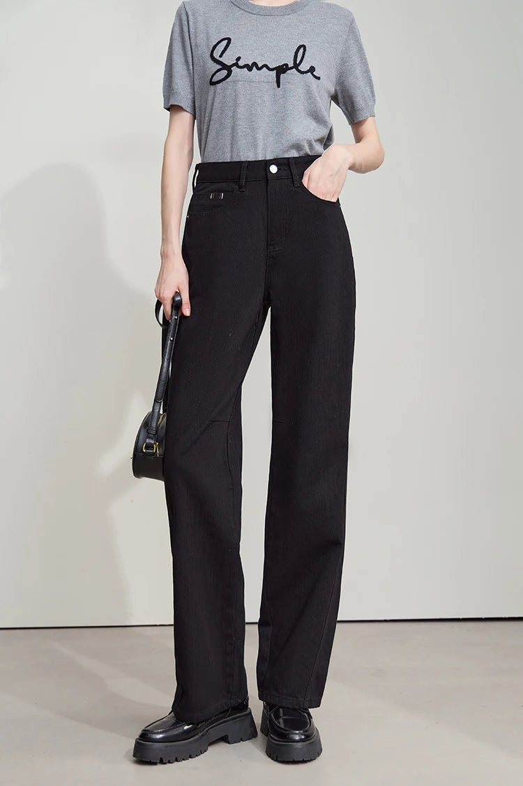 AMII Minimalist 2025 Autumn New Arrival Pants Minimalism Retro Casual Office Lady Pure Cotton Jeans Women Denim Trouser 12543141
