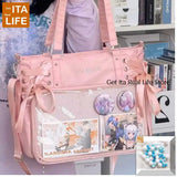 Italife Luxury Large Ita Bag with Ribbon ACG Display Women Blue Big Clear Shoulder Bag with Pin Insert Girl Pink Itabag Bow H201