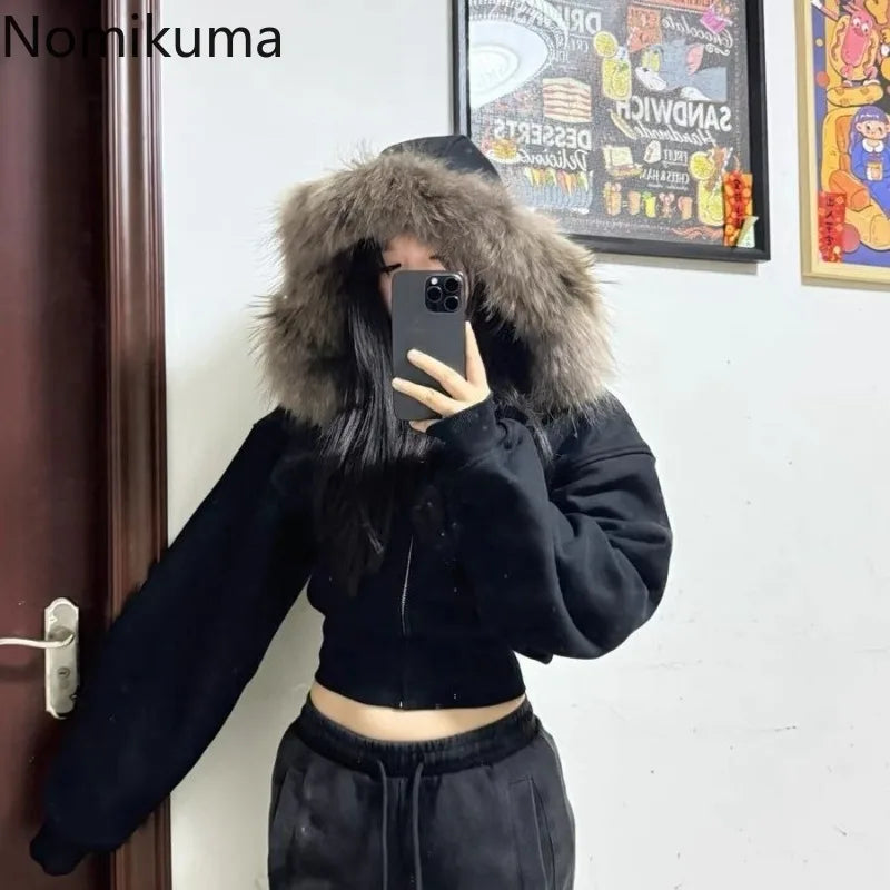 Women’s Black Cropped Zip-Up Hoodie