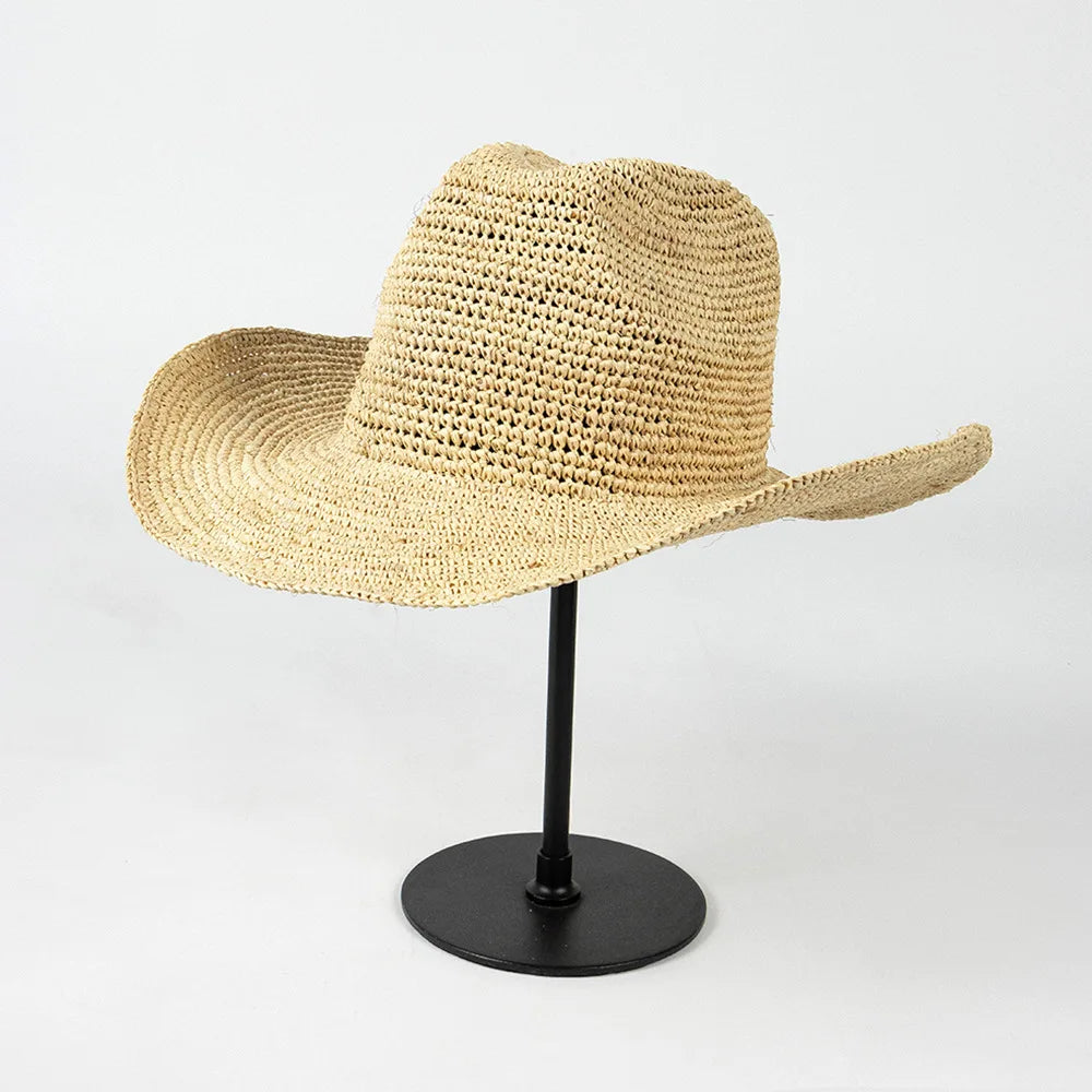 USPOP Crochet Raffia Sun Hat – Curled Brim Straw Hat