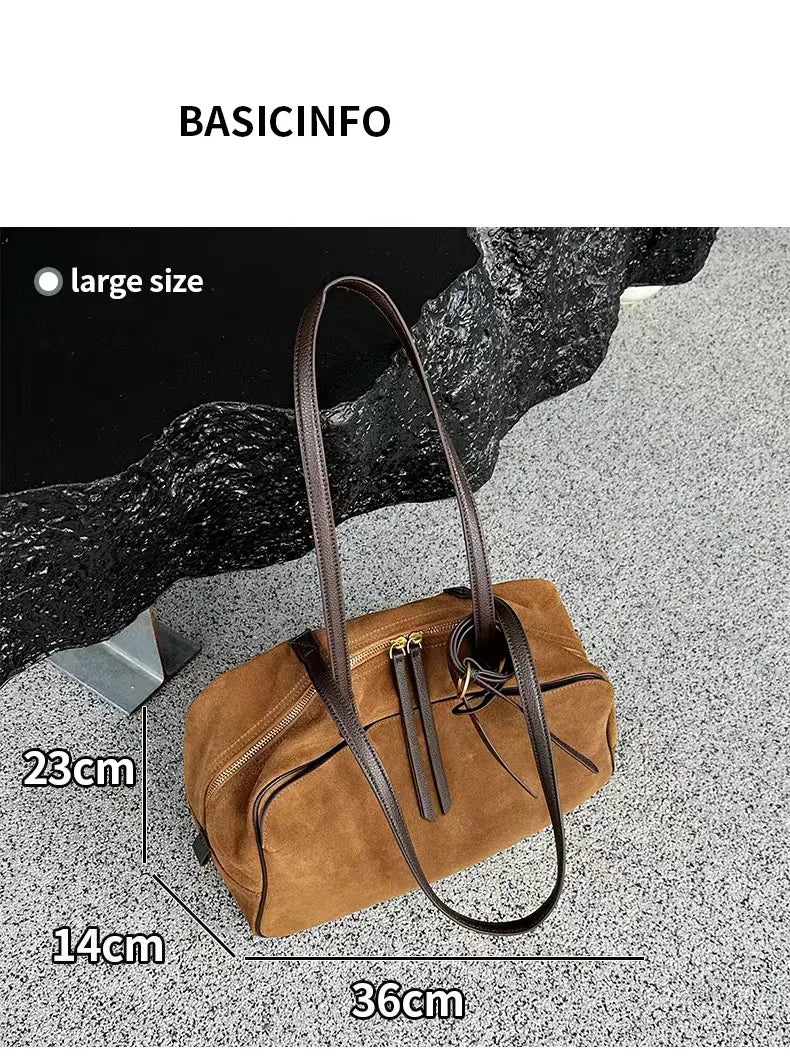 Ladies Casual Soft Suede Cowhide Handbags Women's Frosted Cow Leather Shoulder Bag Female Fashion Trend Luxury Designer Bags New