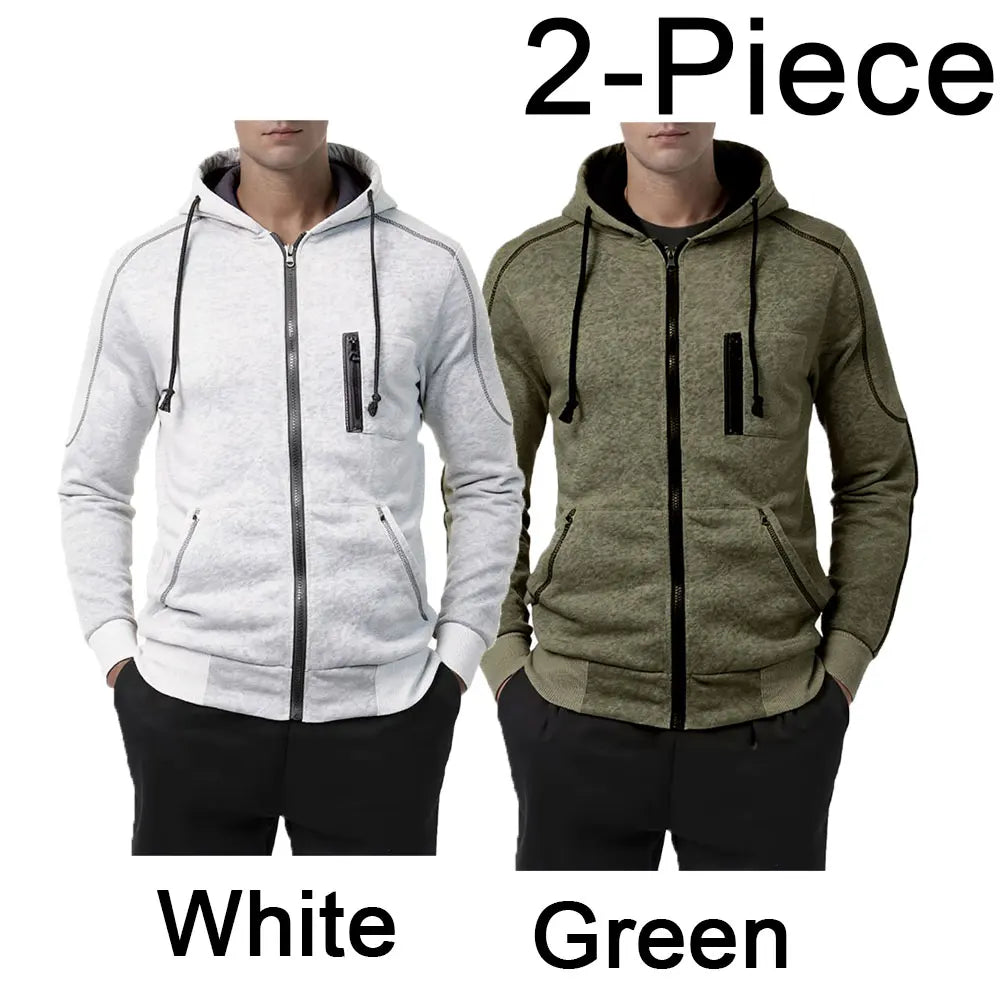 Men's Color Block Fleece Zip-Up Hoodie