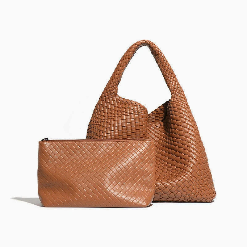 2025 Women Bag Luxury PU Leather Handbag Lady Fashion Handmade Knitting Tote Female Hand-woven Basket Shoulder Bag with Purse