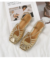 Women's Narrow Band Roman Flat Sandals — Buckle Strap Gladiator Beach Shoes