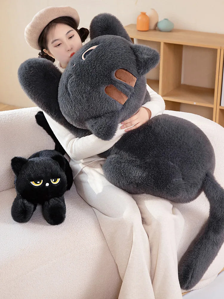 Black Cat Plush Pillow Soft Stuffed Lying Cat Cushion Cute Sleeping Cat Design Lovely Birthday Gift Idea for Cat Lovers