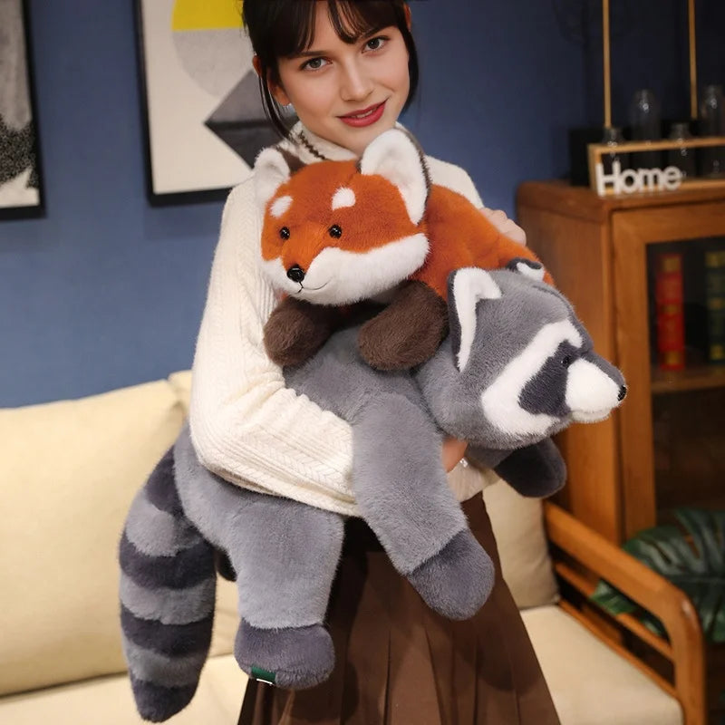 New Stuffed Anime Figure Doll Turned Red Panda Plushie Doll Fluffy Hair Red Raccoon Animals Hug Throw Pillow