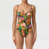 Trendy Bright Set Floral Print Spicy Girls Bodysuit Mid-calf Leggings Slim Fit Women Summer Party Chic Beach Festival Outfits