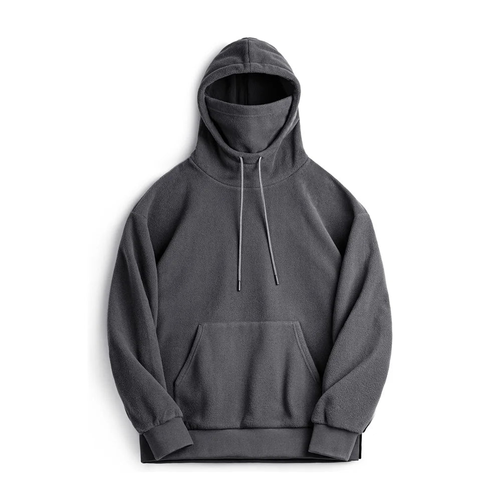 Maden Men's Polar Fleece Hoodie with Built-In Face Mask