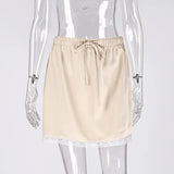 Linad Lace Satin Mini Skirt – Drawstring High Waist