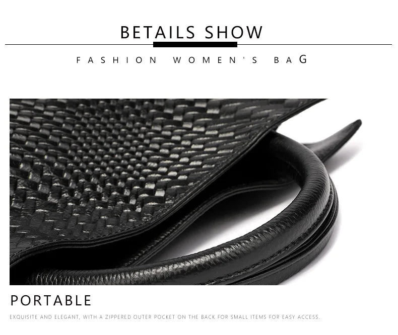 Fashionable and luxurious woven pattern casual versatile black woven pattern daily commuting cowhide women's handbag