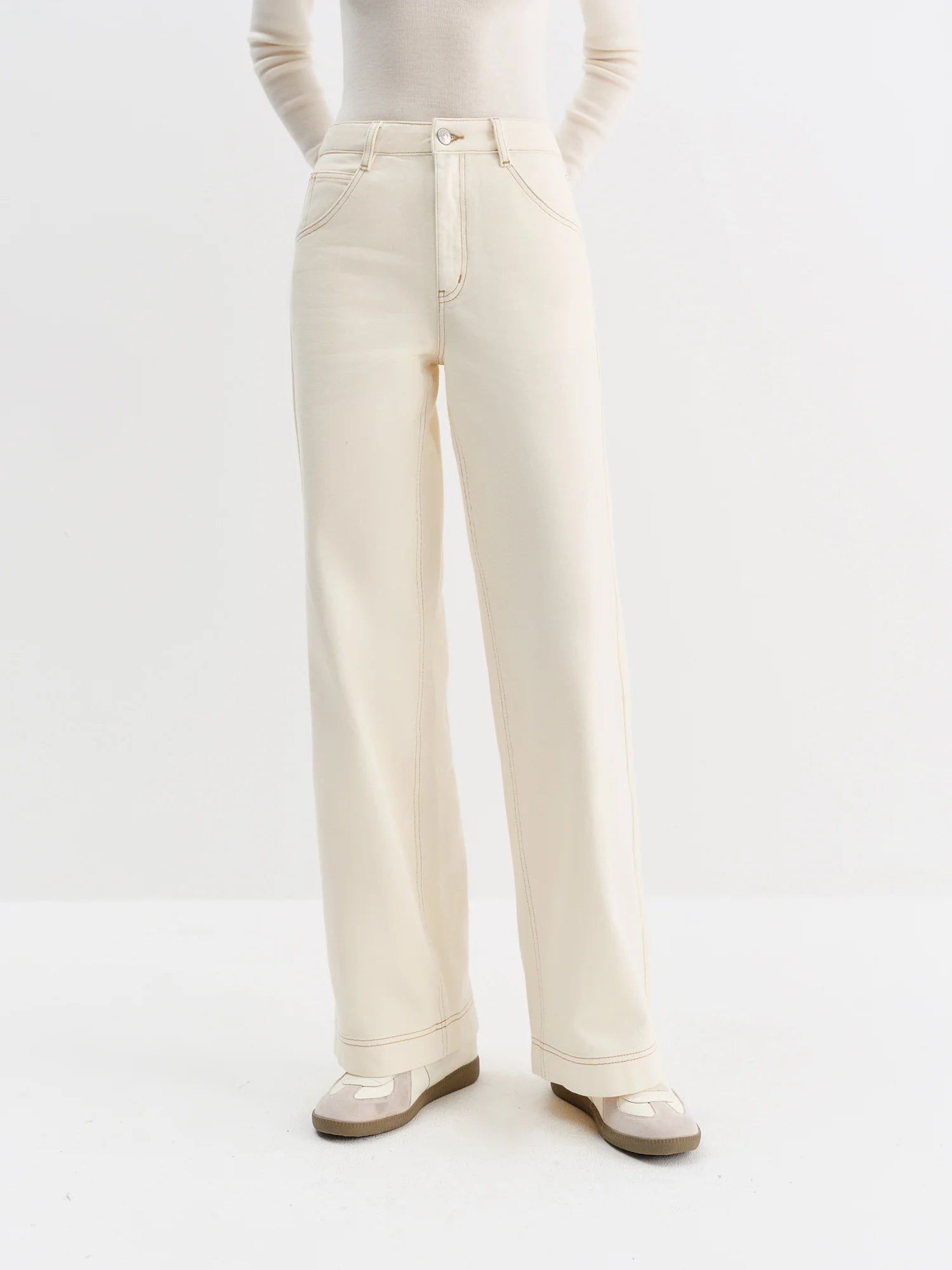 FSLE Straight High Waist Jeans for Women Winter Solid Simple All-match 2025 New Long and Short Versatile Pants Korean Style