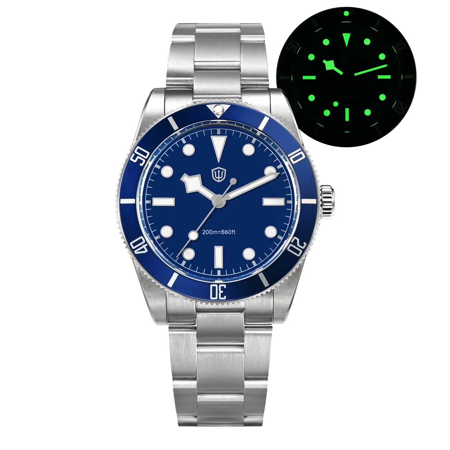 Watchdives WD7922 V2 BB54 Watch VH31 Sweep Second Movement Sapphire Crystal 20bar Waterproof C3 Luminous 37mm Vintage Watches
