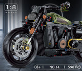 HUIQIBAO 1:8 Classic Motorbike Building Blocks High-tech Model Moto City Racer Bricks Toy for Kid Boy Children Adult MOC Car Set