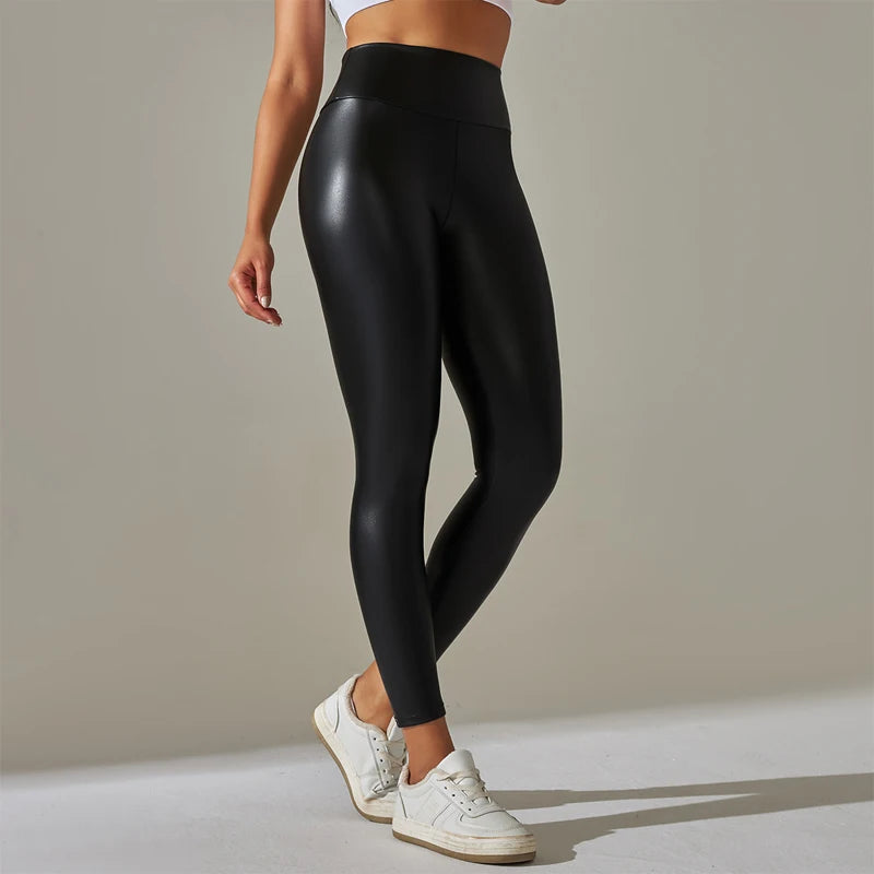 Trendy High-Waist Faux Leather Leggings