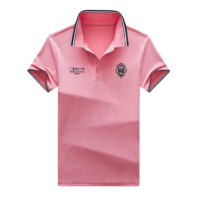 Men's Embroidered Cotton Polo – Casual Solid Colors