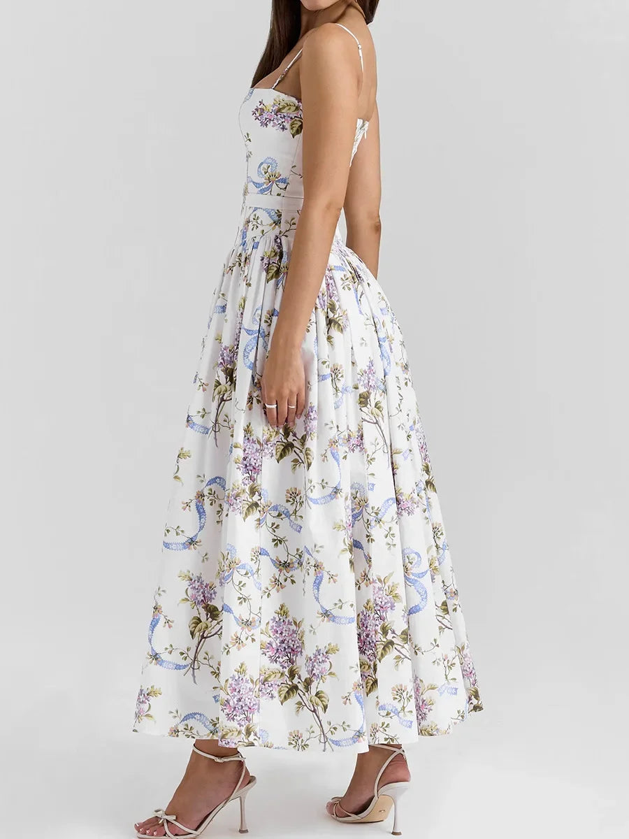 Floral Print Spaghetti Strap Midi Sundress - Elegant Boho Chic Summer Beach Dress