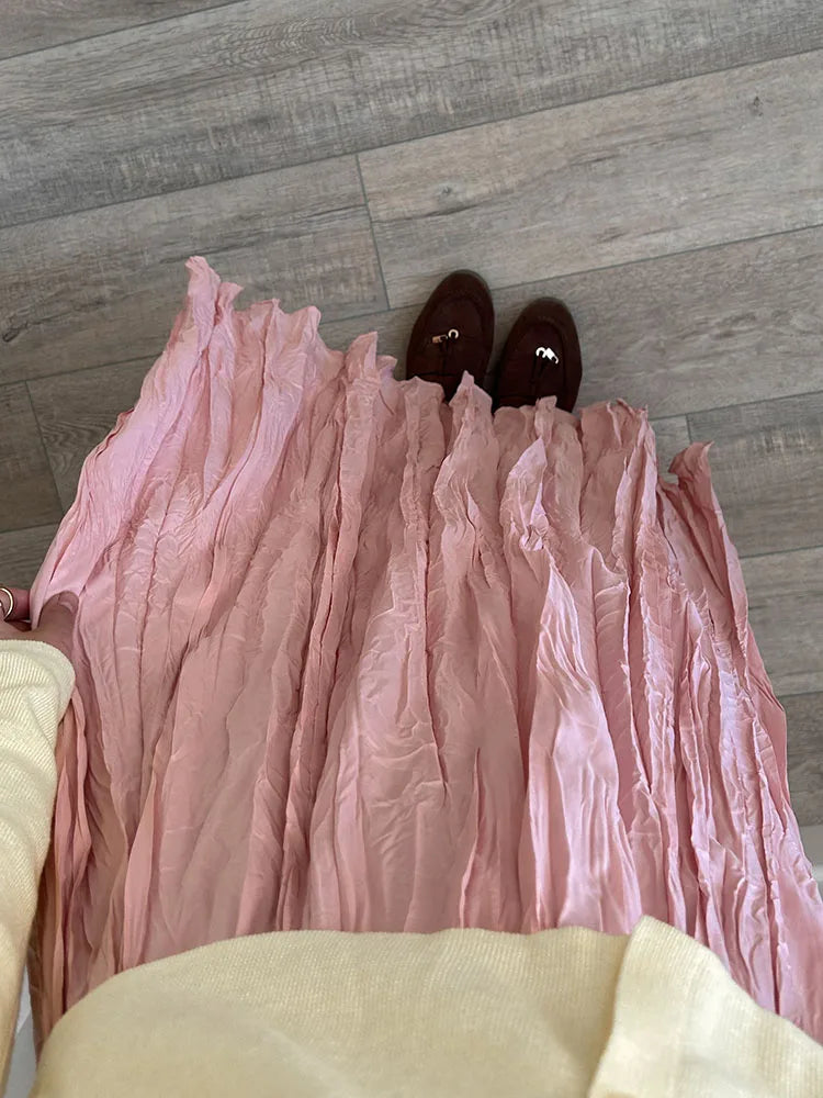 Women's Pleated Maxi Skirt – Elegant A-Line Beach Style