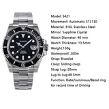 Sugess Watch of Men Diver 2130 Automatic Mechanical Wristwatch Date Sapphire Crystal Luminous Ceramic Bezel Waterproof 200M S421