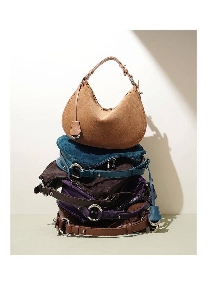 2025 Spring Summer Suede Hobo Bag Sophisticated Single Shoulder Tote Vintage Inspired Trendy Crossbody Pack Women's Handbag