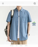 Men's Denim Shirt Long Sleeve Casual Outerwear Youth 2026 Fashion Streetwear Light Blue Button Up Top with Pockets Jeans Shirt