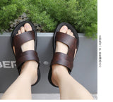 Mens Leather Slippers Comfortable Breathable Summer Big Size Sandals for Men with Soft Sole