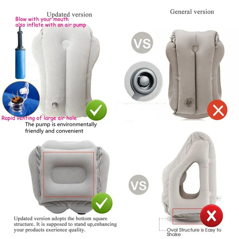 New Pattern Inflatable Travel Pillow Portable Chin Support Neck Pillow for Airplane Car Bus Train Office Nap Rest Support Pillow