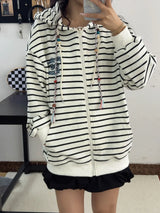 Y2K Vintage Zipper Hoodie Women Long Sleeve Subculture Purple Stripe Priint Harajuku Style Autumn Spting Casual Tops Streetwear