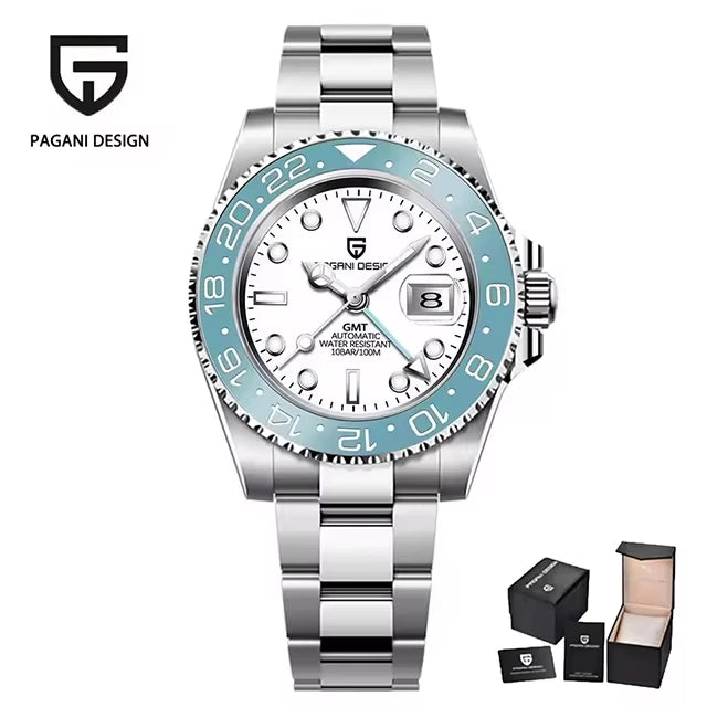 PAGANI DESIGN Men Watch GMT40mm Mechanical Watch Top Brand Sapphire Glass Stainless Steel Waterproof Clock RelogioMasculino Gift