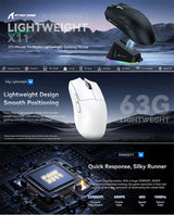 Ultra Light ATTACK SHARK X11 Tri-mode 2.4G Bluetooth Wired Programmable RGB Ergonomic Gaming Mouse For PC Laptop