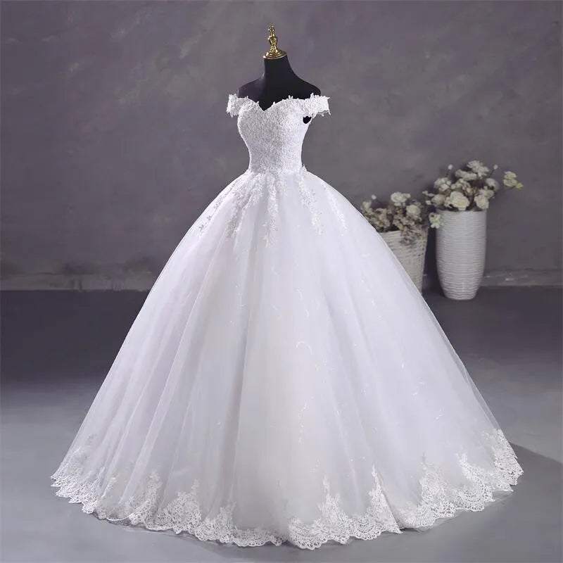 Pure White Wedding Dresses Elegant Boat Neck Ball Gown Simple Vestido De Noiva Plus Size Robe De Mariee