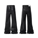 Black Waxed Leather Stretch Flare Jeans
