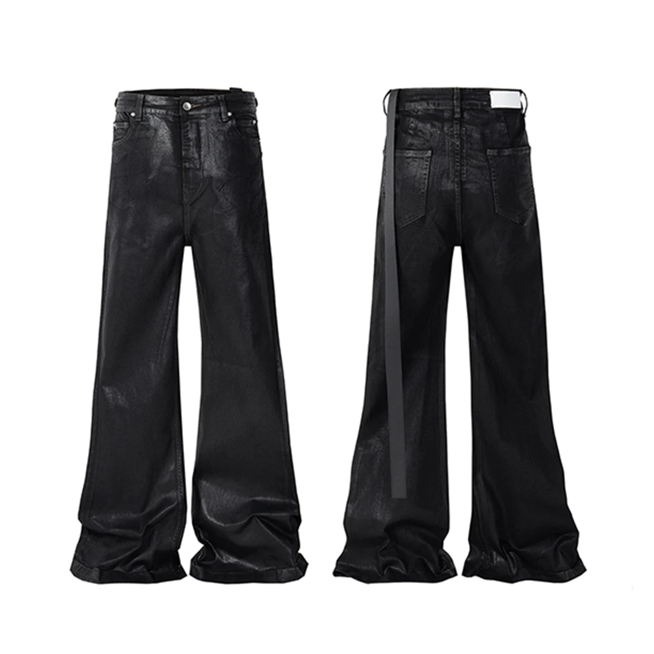 Black Waxed Leather Stretch Flare Jeans