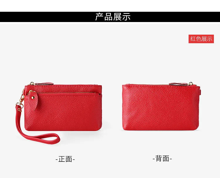 Fashion Women Genuine Leather Wristlet Clutch Bag Multifunctional Coin Purses Wallet Zipper Card Holder Money Clip Phone Bag