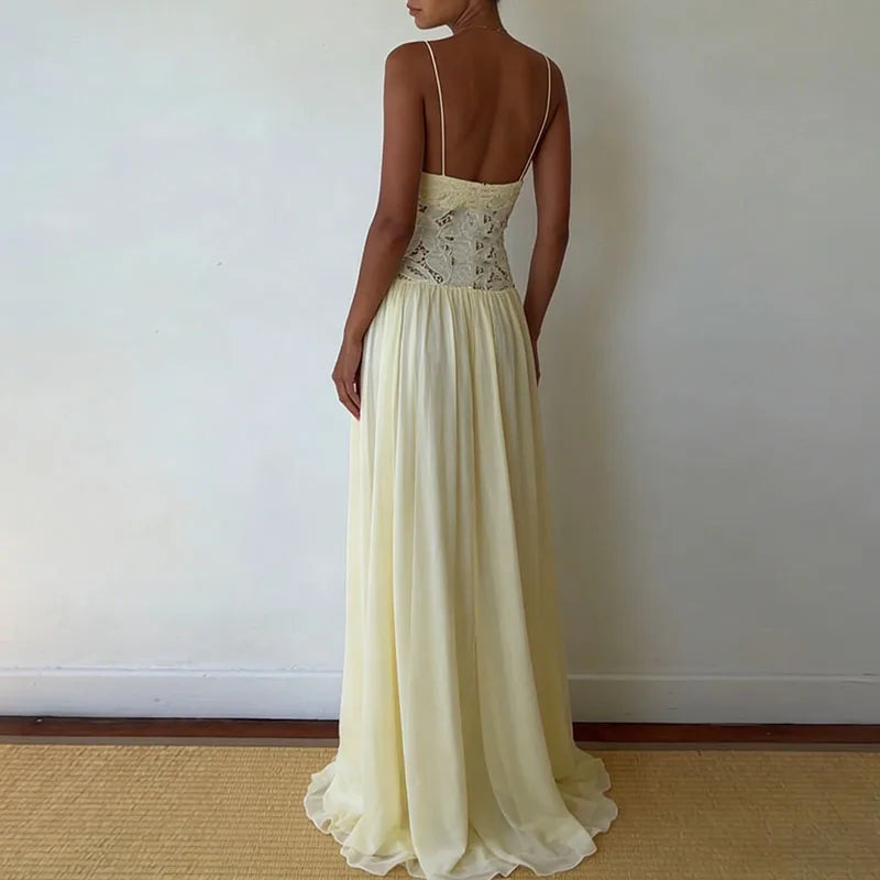 Elegant Lace Patchwork Sleeveless Maxi Dress