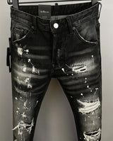 ICON BRAND D2 Men Jeans Denim Pants Hole Slim Pencil Trousers Metal Buttons Party Classics Fashionable Black DSQ2 JENAS