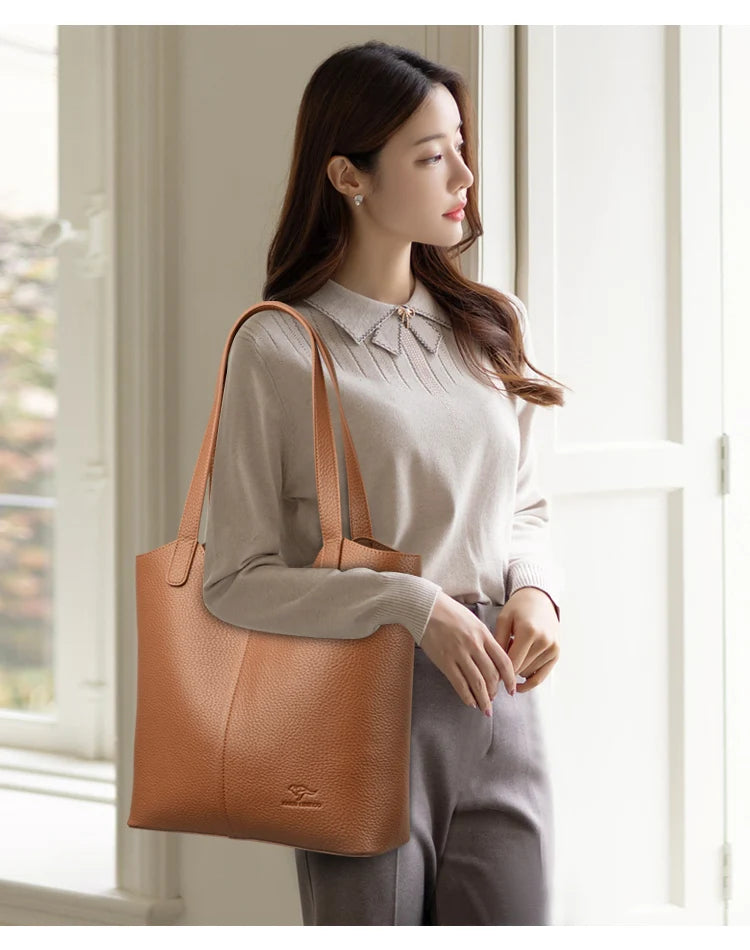 Genuine Brand High End Soft Pu Leather Shoulder Bag For Women Casual Tote Bag Female Purse Simple Design Handbag Commuting Sac