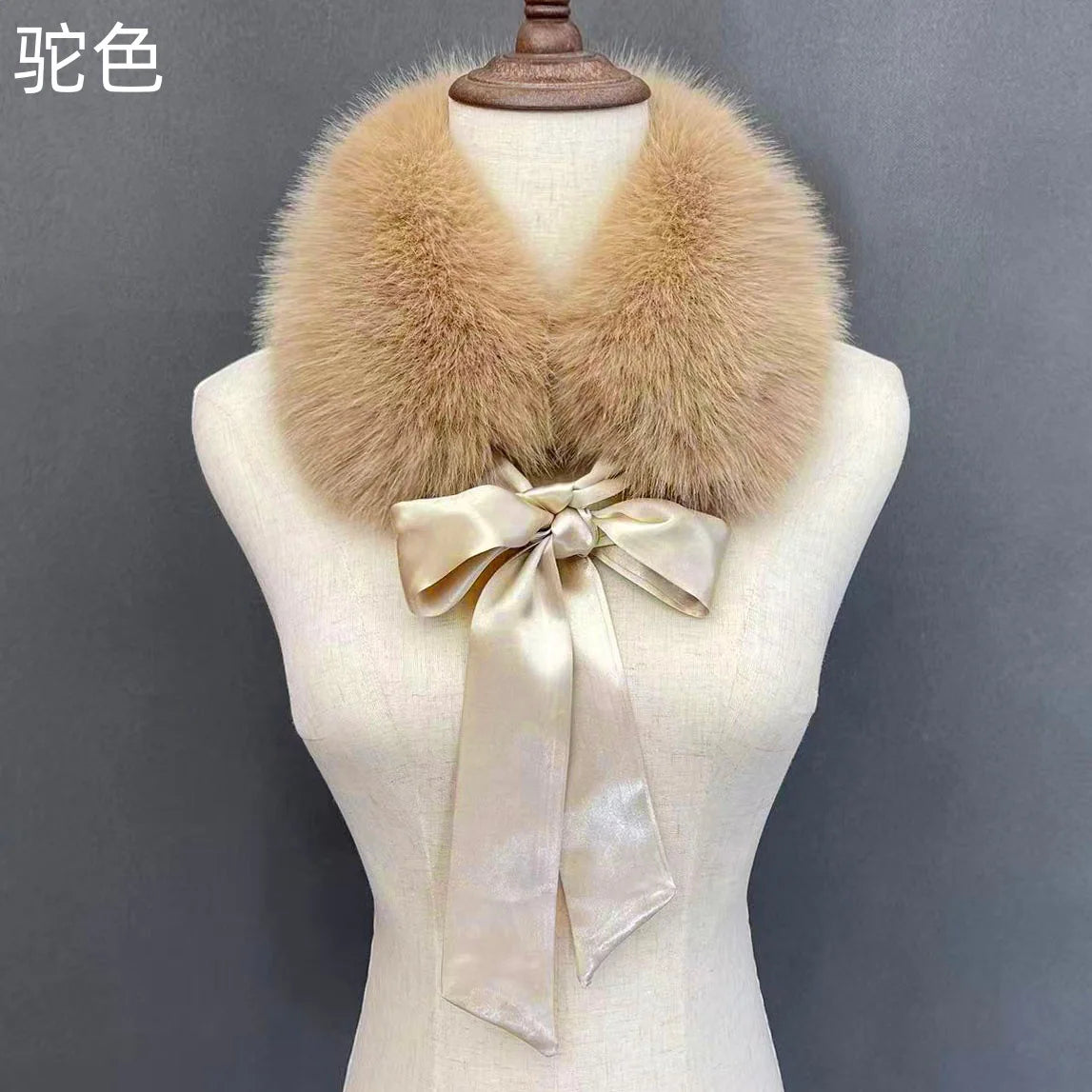 Fluffy Faux Fur Headband Neckerchief 2 in 1 Winter Thermal Plush Ear Warmer Collar Scarf  Satin Ribbon Bow Women Hair Band