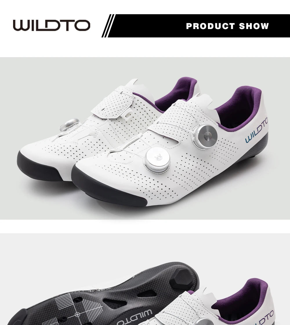 WILDTO Carbon Fiber Sole Cycling Shoes Hardness10 Wear Resistant Road Riding Sneakers Mens Thermoplastic Adjustable Bicyle Shoes