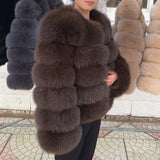 Genuine Fox Fur & Leather Winter Coat