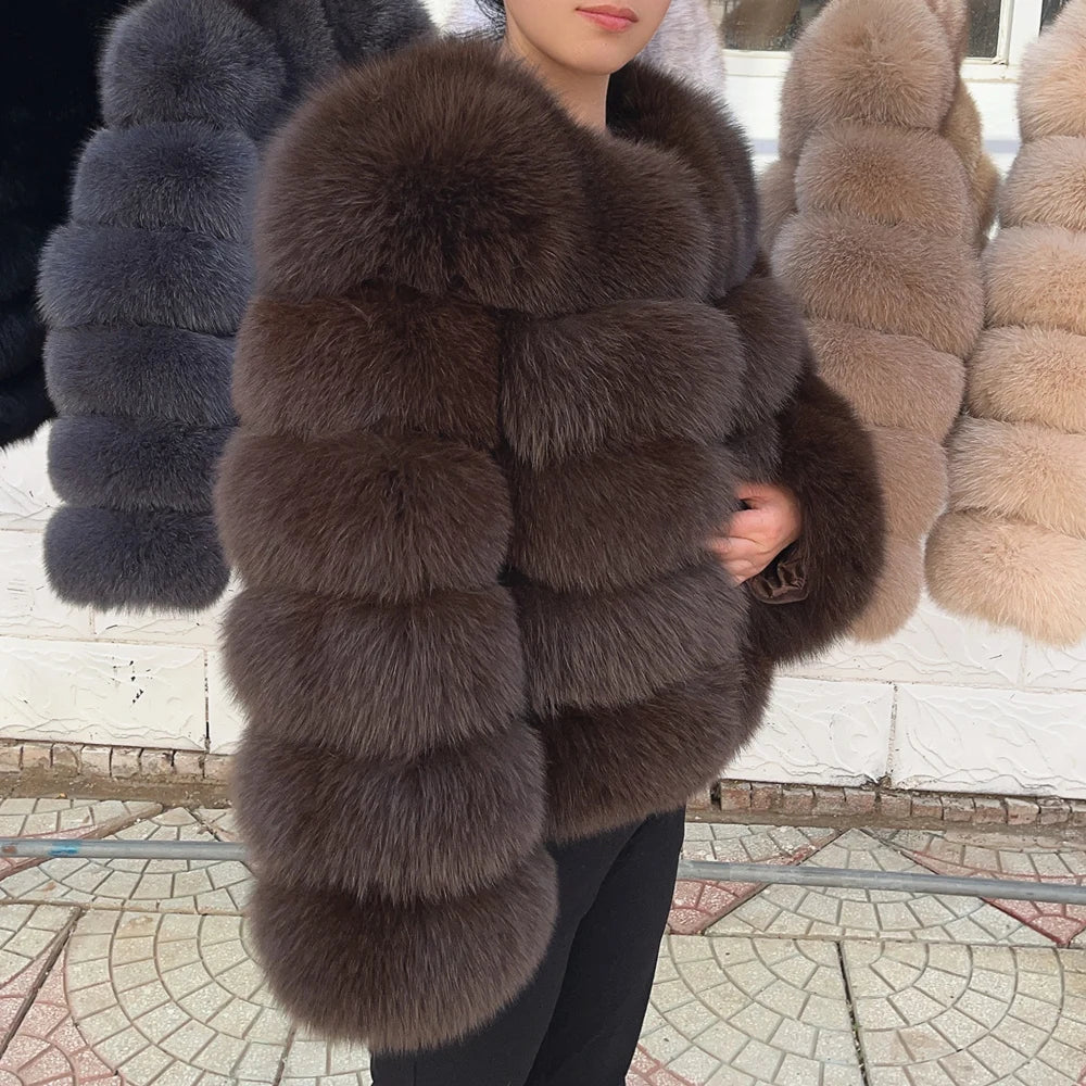 Genuine Fox Fur & Leather Winter Coat