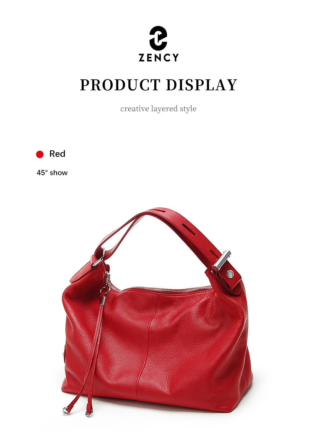 Zency 100% Genuine Leather Large Women Top Handle Shoulder Bag Tote Handbag Purse Black Leather Hobo Bag Underarm Zipper Bags