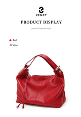 Zency 100% Genuine Leather Large Women Top Handle Shoulder Bag Tote Handbag Purse Black Leather Hobo Bag Underarm Zipper Bags