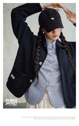 Maden Women's Fleece Lapel Warm Jacket 290gsm Single-breasted Solid Color Casual TOPs Coat for Autumn Winter Outwear