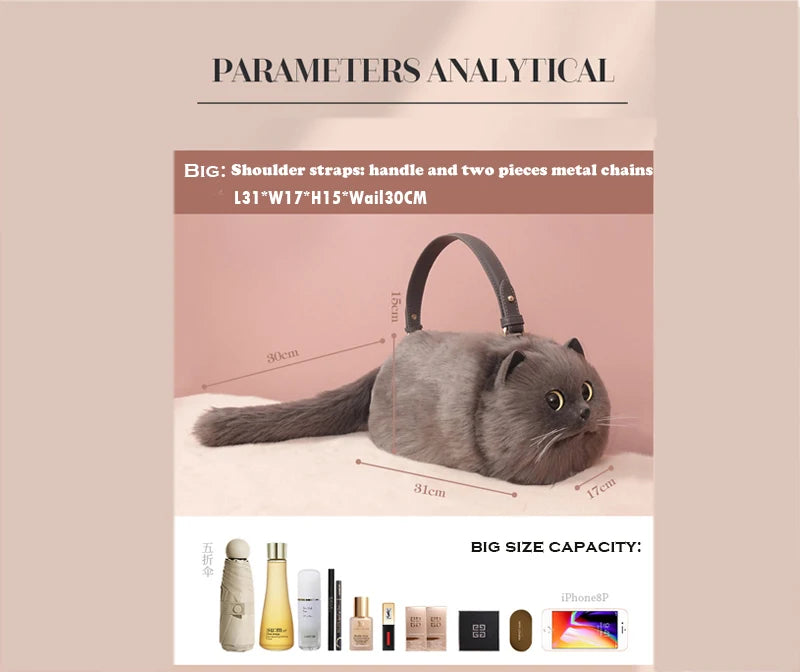 Gray Cat bag Messenger Bag versatile small and cute, fashionable bag Women's Cross bag autumn and winter design