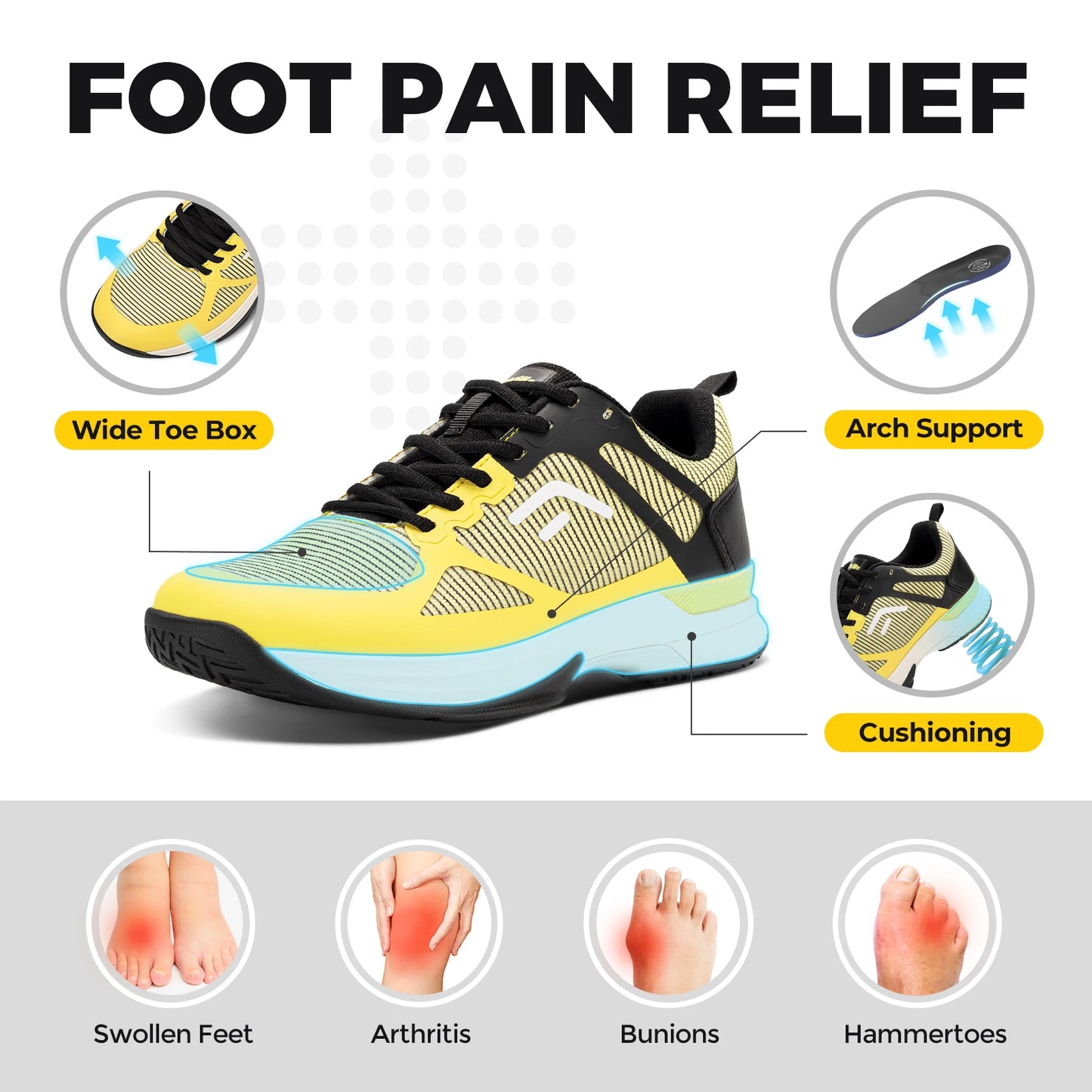 FitVille Men's Wide Pickleball Shoes Tennis Shoes Full Court Tennis Sneakers with Arch Support Lightweight Non-slip Sports Shoe