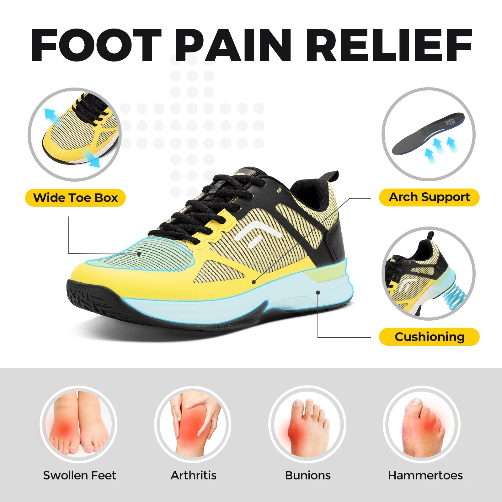 FitVille Men's Wide Pickleball Shoes Tennis Shoes Full Court Tennis Sneakers with Arch Support Lightweight Non-slip Sports Shoe